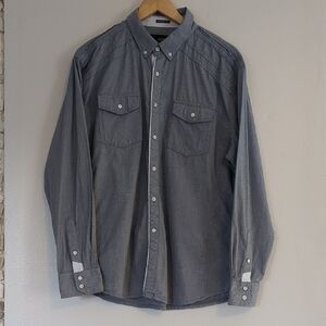 Buckle Black Button Up Shirt Men's Large  Business Blue Relaxed Fit